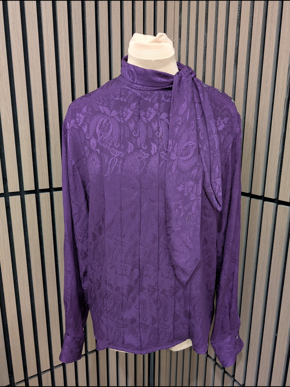 Vintage Christian Dior Separate Silk Jacquard Pleated design Blouse sz 10 RARE